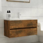 vidaXL Dulap chiuvetă, stejar fumuriu, 90x38,5x45 cm, lemn prelucrat vidaXL Dulap chiuvetă, stejar fumuriu, 90x38,5x45 cm, lemn prelucrat