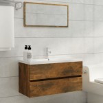 vidaXL Dulap chiuvetă, stejar fumuriu, 90x38,5x45 cm, lemn prelucrat vidaXL Dulap chiuvetă, stejar fumuriu, 90x38,5x45 cm, lemn prelucrat