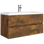 vidaXL Dulap chiuvetă, stejar fumuriu, 90x38,5x45 cm, lemn prelucrat vidaXL Dulap chiuvetă, stejar fumuriu, 90x38,5x45 cm, lemn prelucrat