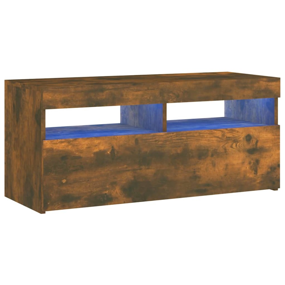 vidaXL Comodă TV cu lumini LED, stejar fumuriu, 90x35x40 cm