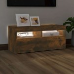 vidaXL Comodă TV cu lumini LED, stejar fumuriu, 90x35x40 cm