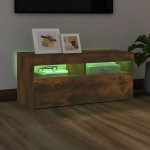 vidaXL Comodă TV cu lumini LED, stejar fumuriu, 90x35x40 cm