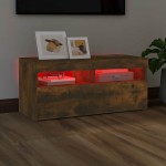 vidaXL Comodă TV cu lumini LED, stejar fumuriu, 90x35x40 cm