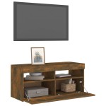 vidaXL Comodă TV cu lumini LED, stejar fumuriu, 90x35x40 cm