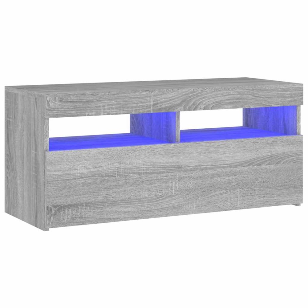 vidaXL Comodă TV cu lumini LED, gri sonoma, 90x35x40 cm