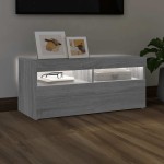 vidaXL Comodă TV cu lumini LED, gri sonoma, 90x35x40 cm vidaXL Comodă TV cu lumini LED, gri sonoma, 90x35x40 cm