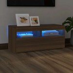 vidaXL Comodă TV cu lumini LED, stejar maro, 90x35x40 cm vidaXL Comodă TV cu lumini LED, stejar maro, 90x35x40 cm