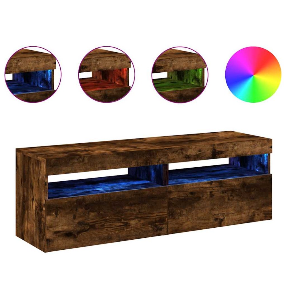 vidaXL Comode TV cu lumini LED, 2 buc., stejar fumuriu, 60x35x40 cm