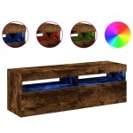 vidaXL Comode TV cu lumini LED, 2 buc., stejar fumuriu, 60x35x40 cm