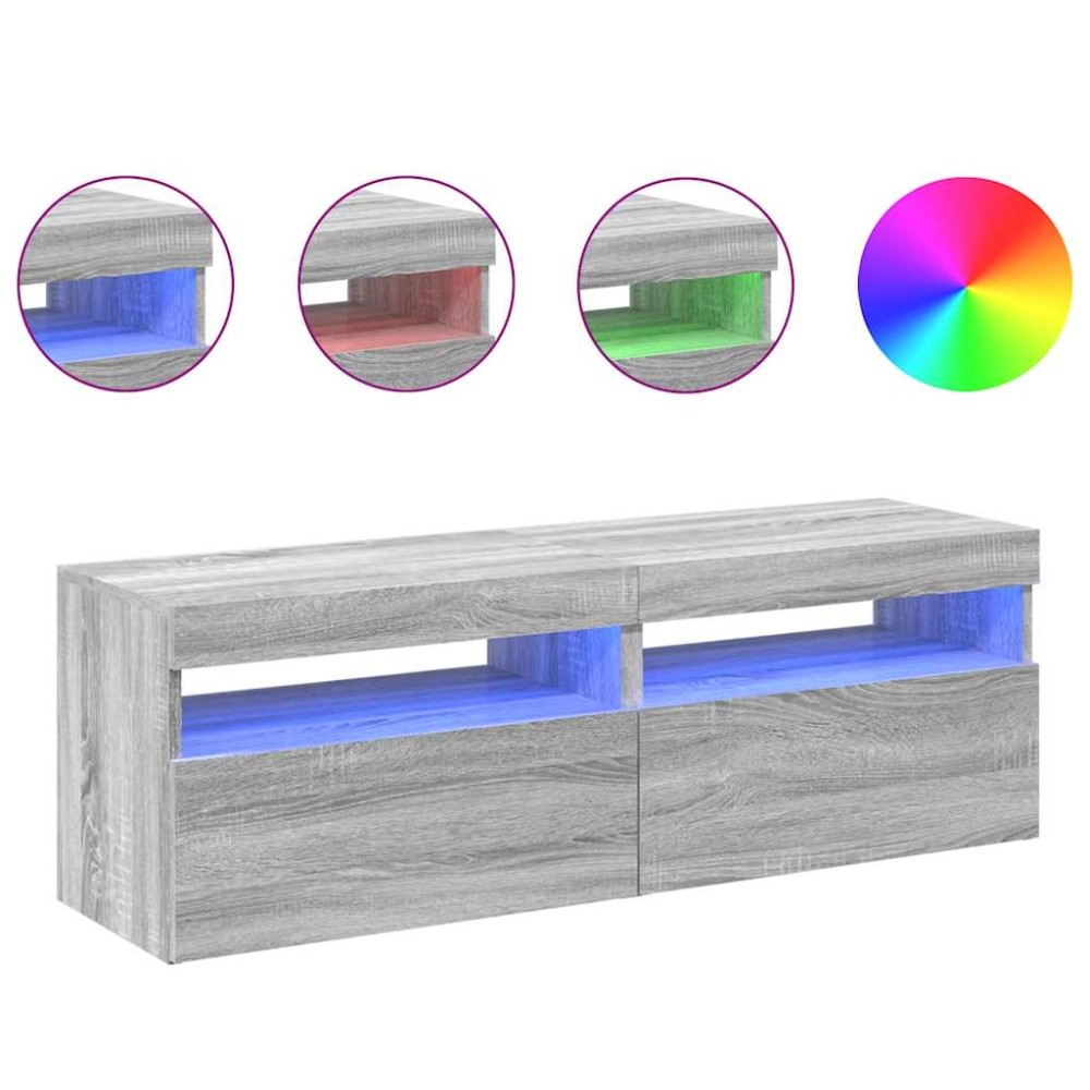 vidaXL Comode TV cu lumini LED, 2 buc., gri sonoma, 60x35x40 cm