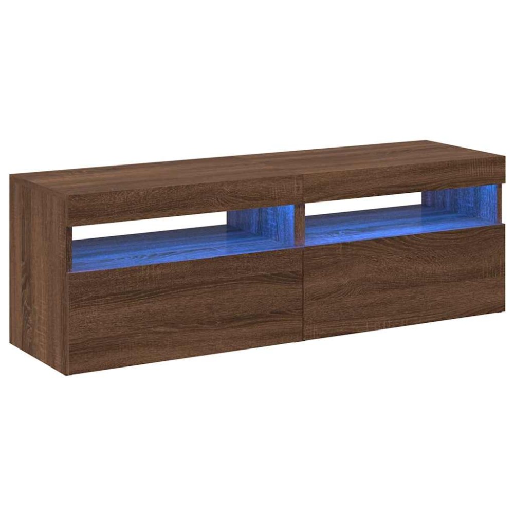 vidaXL Comode TV cu lumini LED, 2 buc., stejar maro, 60x35x40 cm