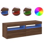 vidaXL Comode TV cu lumini LED, 2 buc., stejar maro, 60x35x40 cm