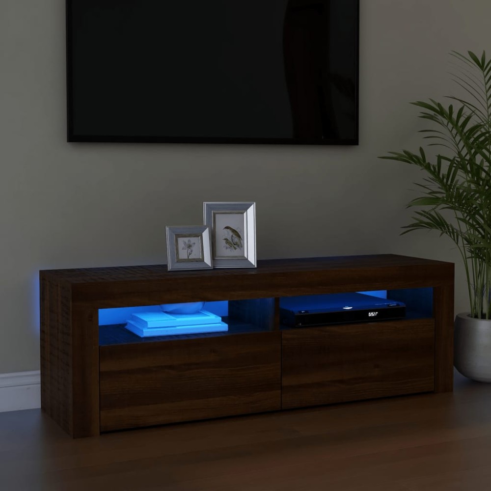 vidaXL Comodă TV cu lumini LED, stejar maro, 120x35x40 cm