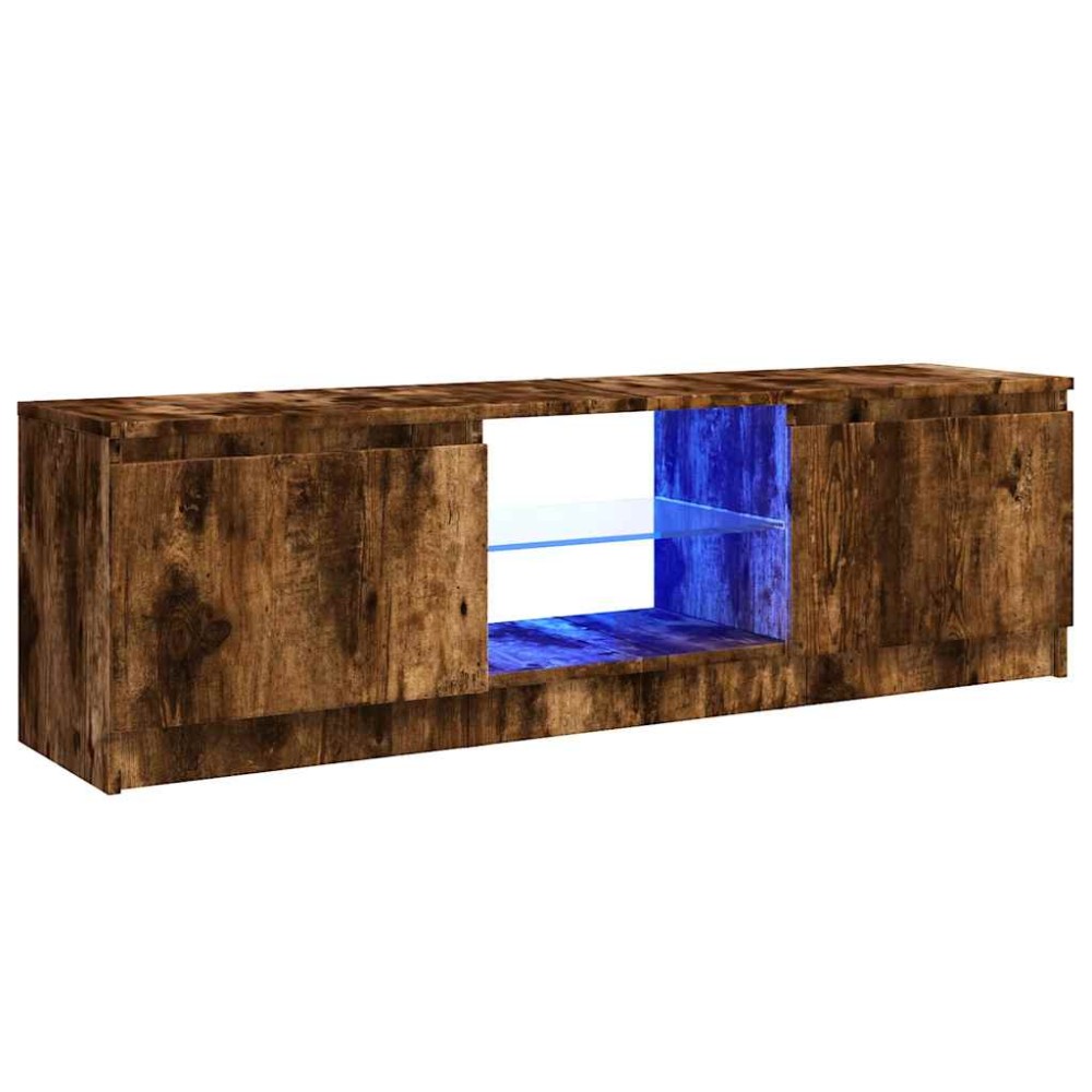 vidaXL Comodă TV cu lumini LED, stejar fumuriu, 120x30x36 cm