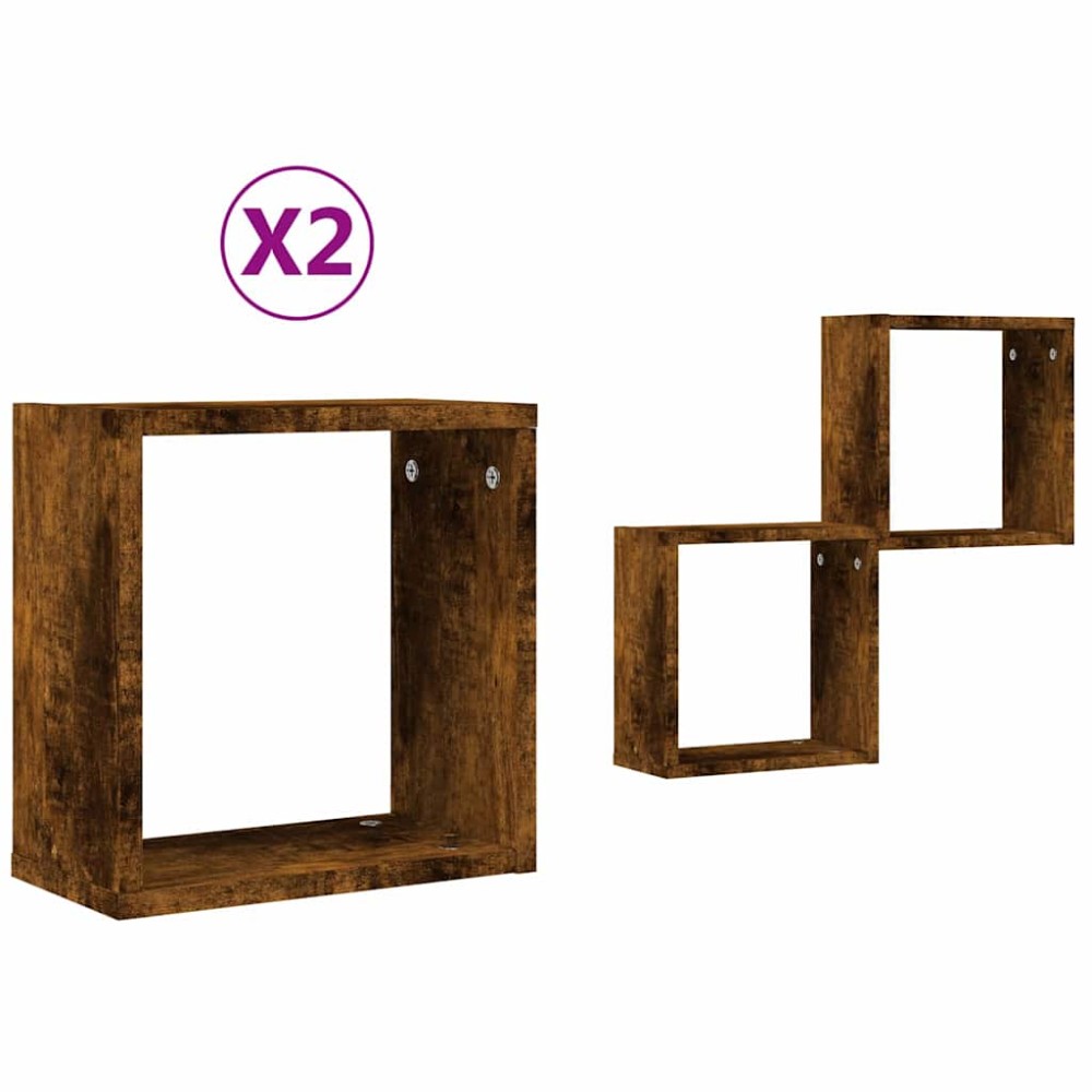 vidaXL Rafturi cuburi de perete 2 buc Stejar afumat 30x15x30 cm