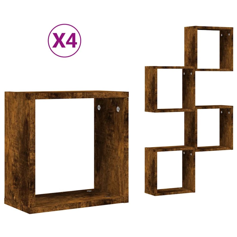 vidaXL Rafturi cuburi de perete 4 buc Stejar afumat 30x15x30 cm