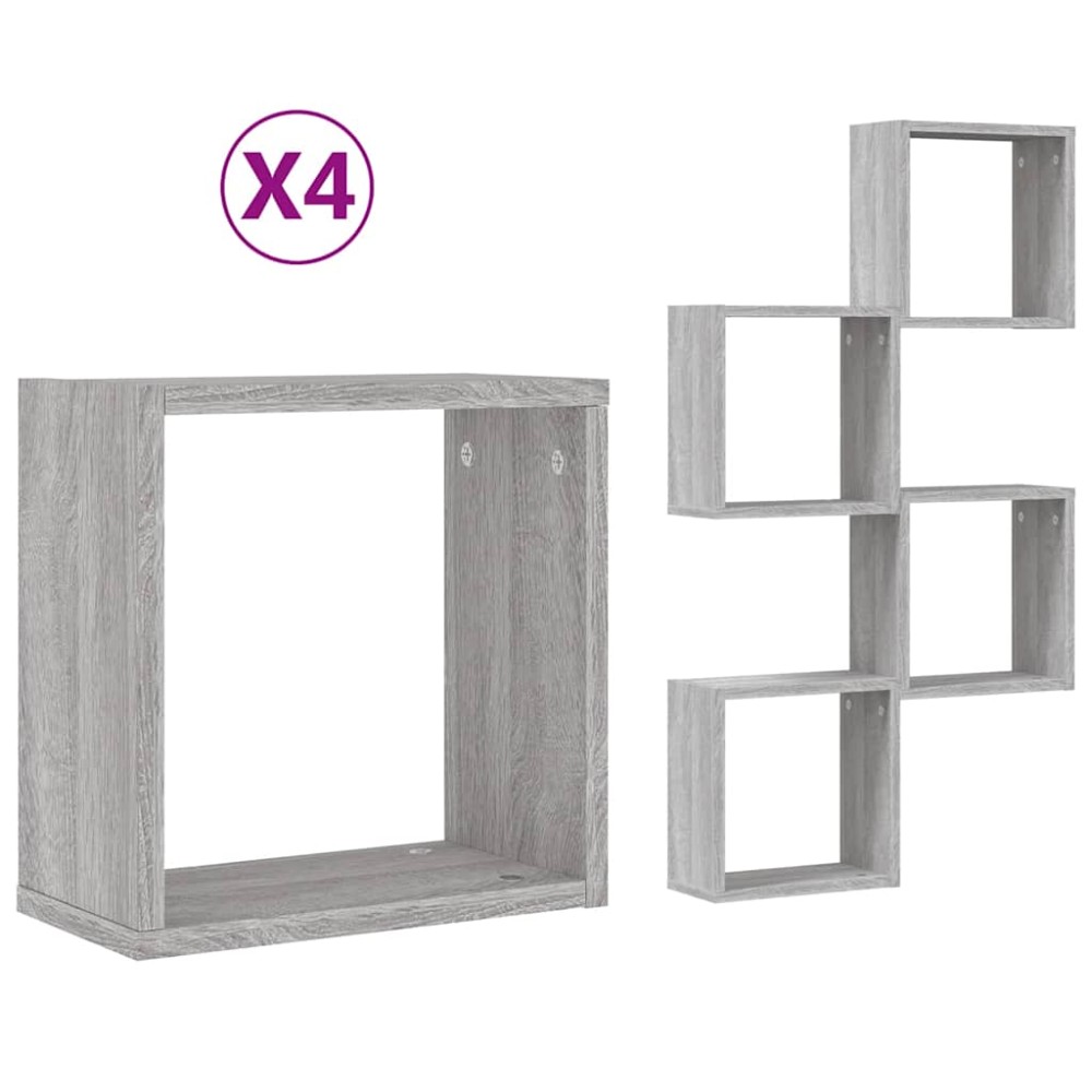 vidaXL Rafturi cuburi de perete 4 buc Gri Sonoma 30x15x30 cm