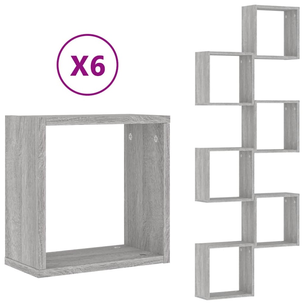 vidaXL Rafturi cub de perete 6 buc Gri Sonoma 30x15x30 cm
