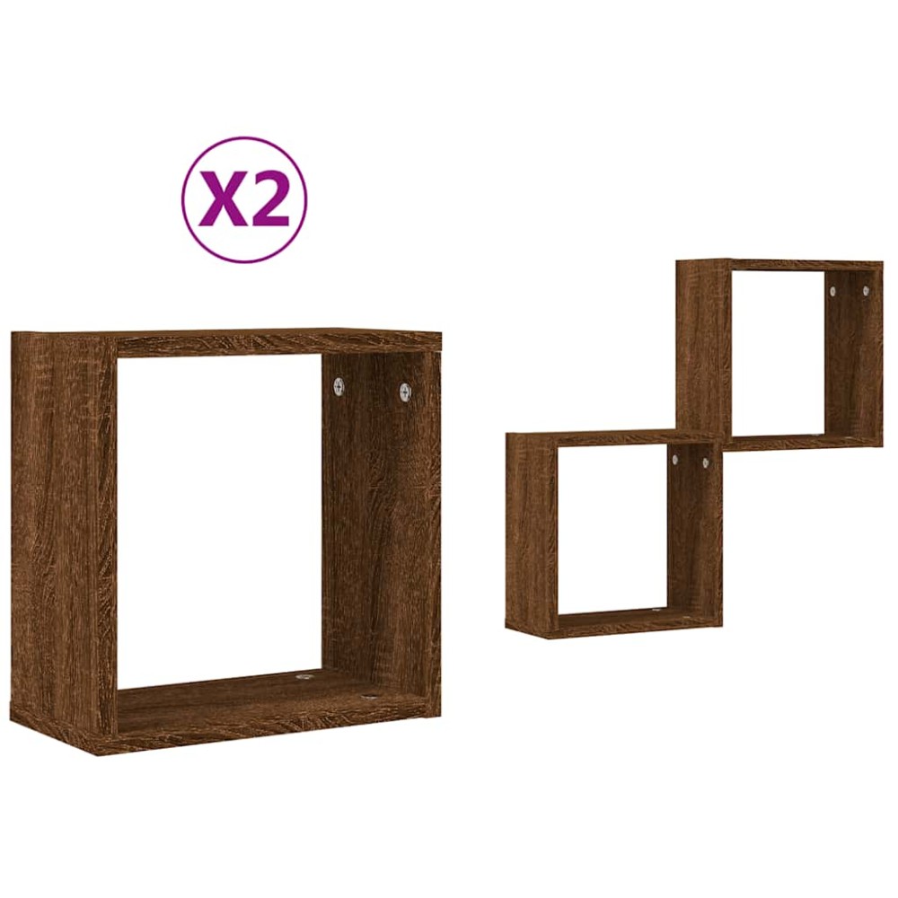 vidaXL Rafturi cub de perete 2 buc Stejar maro 30x15x30 cm