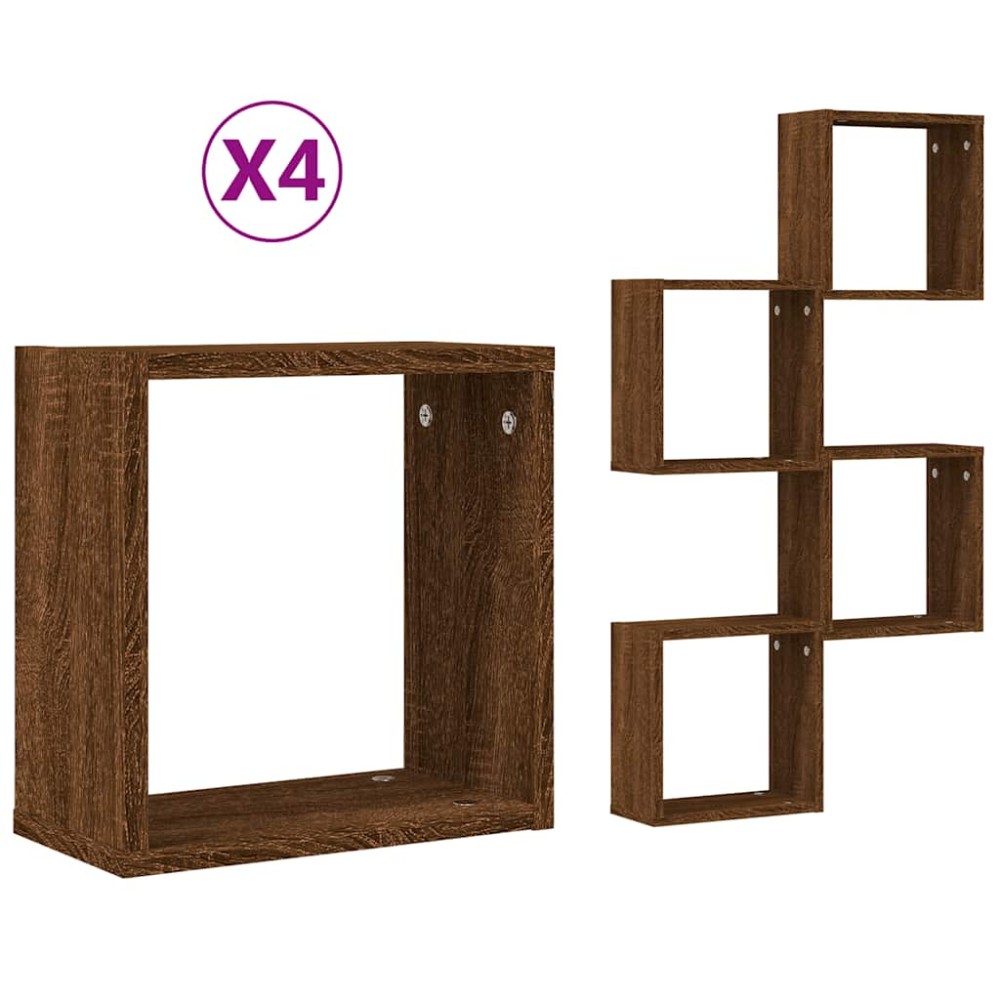 vidaXL Rafturi cuburi de perete 4 buc Stejar maro 30x15x30 cm