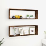 vidaXL Rafturi de perete cub, 2 buc. stejar fumuriu 80x15x26,5 cm lemn vidaXL Rafturi de perete cub, 2 buc. stejar fumuriu 80x15x26,5 cm lemn