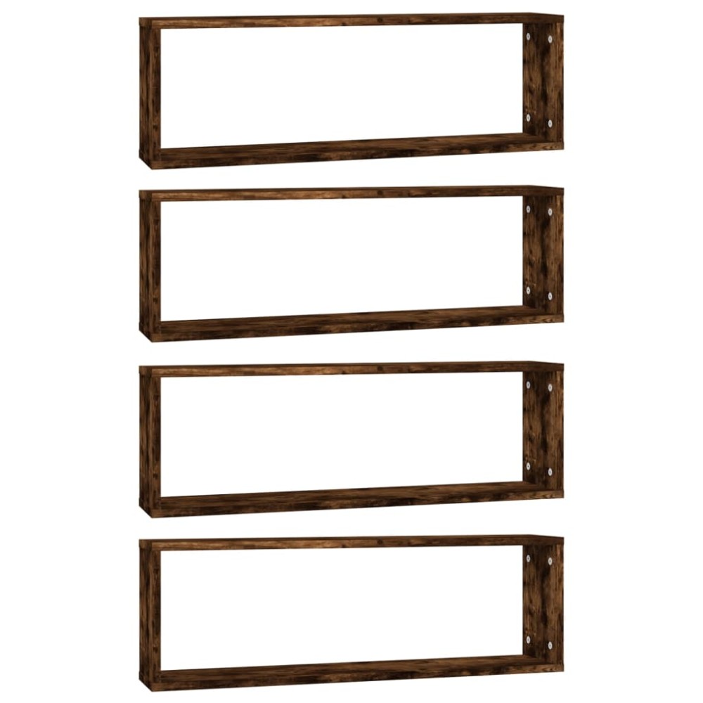 vidaXL Rafturi de perete cub, 4 buc. stejar fumuriu 80x15x26,5 cm lemn