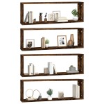 vidaXL Rafturi de perete cub, 4 buc. stejar fumuriu 80x15x26,5 cm lemn