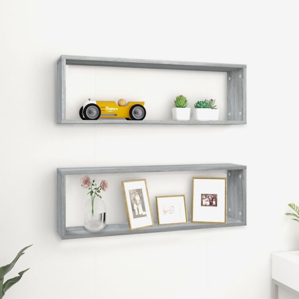 vidaXL Rafturi de perete cub, 2 buc., gri sonoma, 80x15x26,5 cm, lemn