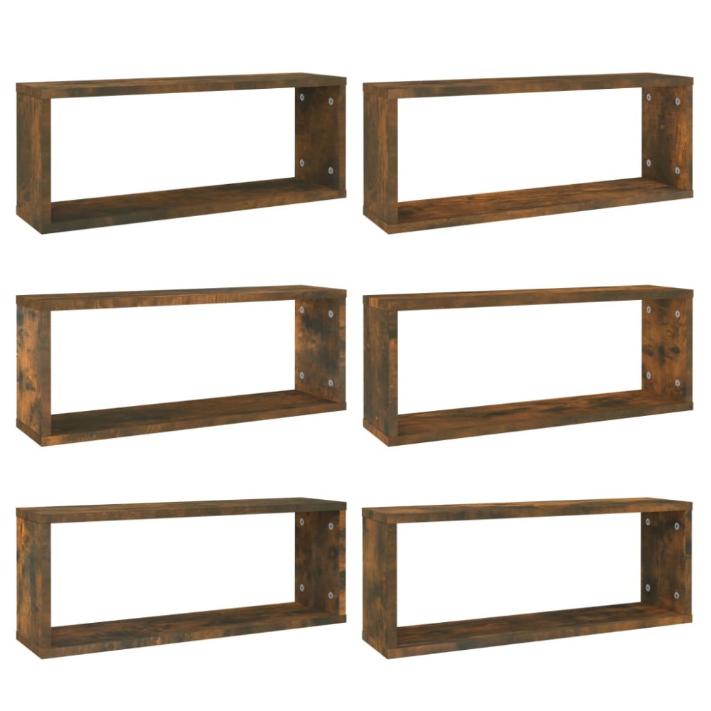 vidaXL Rafturi de perete cub, 6 buc., stejar fumuriu 60x15x23 cm, lemn