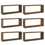 vidaXL Rafturi de perete cub, 6 buc., stejar fumuriu 60x15x23 cm, lemn vidaXL Rafturi de perete cub, 6 buc., stejar fumuriu 60x15x23 cm, lemn
