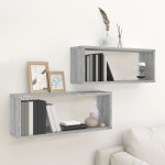 vidaXL Rafturi de perete cub, 2 buc., gri sonoma, 60x15x23 cm, lemn vidaXL Rafturi de perete cub, 2 buc., gri sonoma, 60x15x23 cm, lemn