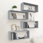 vidaXL Rafturi de perete cub, 4 buc., gri sonoma, 60x15x23 cm, lemn vidaXL Rafturi de perete cub, 4 buc., gri sonoma, 60x15x23 cm, lemn