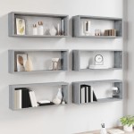 vidaXL Rafturi de perete cub, 6 buc., gri sonoma, 60x15x23 cm, lemn