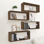 vidaXL Rafturi de perete cub, 4 buc., stejar maro, 60x15x23 cm, lemn vidaXL Rafturi de perete cub, 4 buc., stejar maro, 60x15x23 cm, lemn
