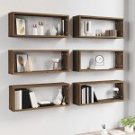 vidaXL Rafturi de perete cub, 6 buc., stejar maro, 60x15x23 cm, lemn