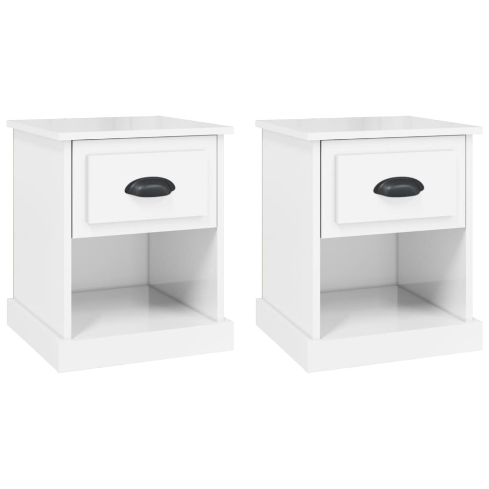 vidaXL Noptiere, 2 buc, alb extralucios, 39x39x47,5 cm, lemn prelucrat