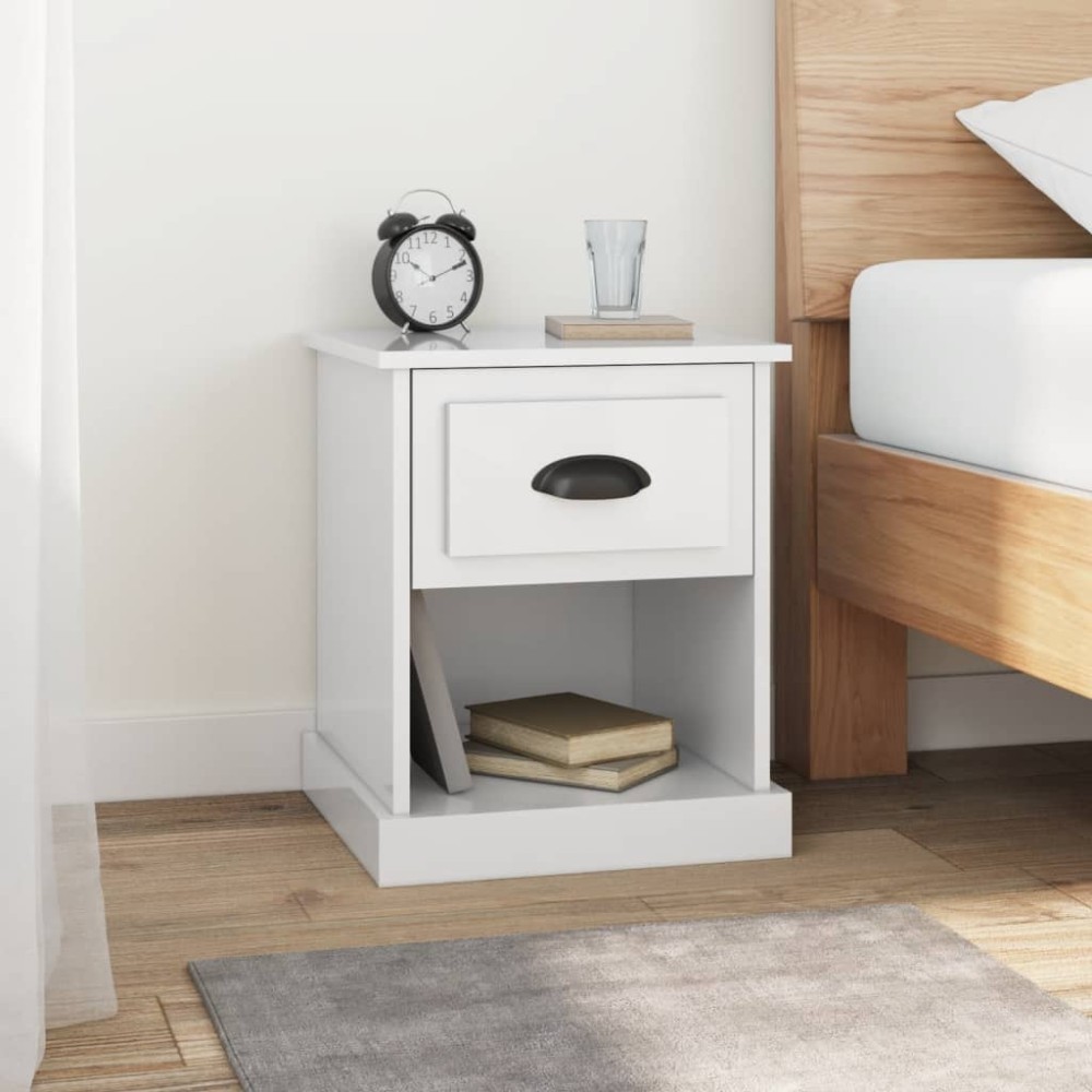 vidaXL Noptiere, 2 buc, alb extralucios, 39x39x47,5 cm, lemn prelucrat