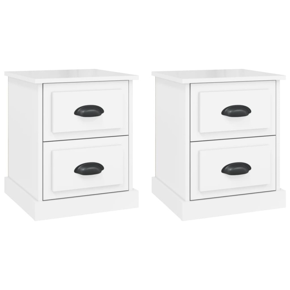 vidaXL Noptiere, 2 buc, alb extralucios, 39x39x47,5 cm, lemn prelucrat
