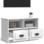 vidaXL Comodă TV, alb extralucios, 80x35x50 cm, lemn prelucrat vidaXL Comodă TV, alb extralucios, 80x35x50 cm, lemn prelucrat