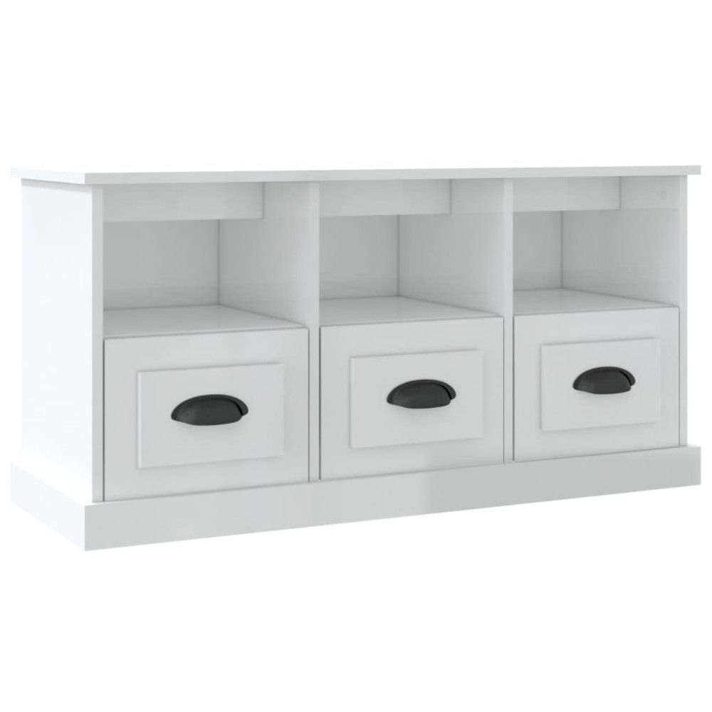 vidaXL Comodă TV, alb extralucios, 100x35x50 cm, lemn prelucrat