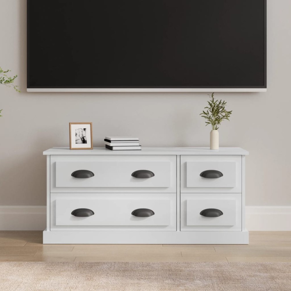 vidaXL Comodă TV, alb extralucios, 100x35,5x45 cm, lemn prelucrat