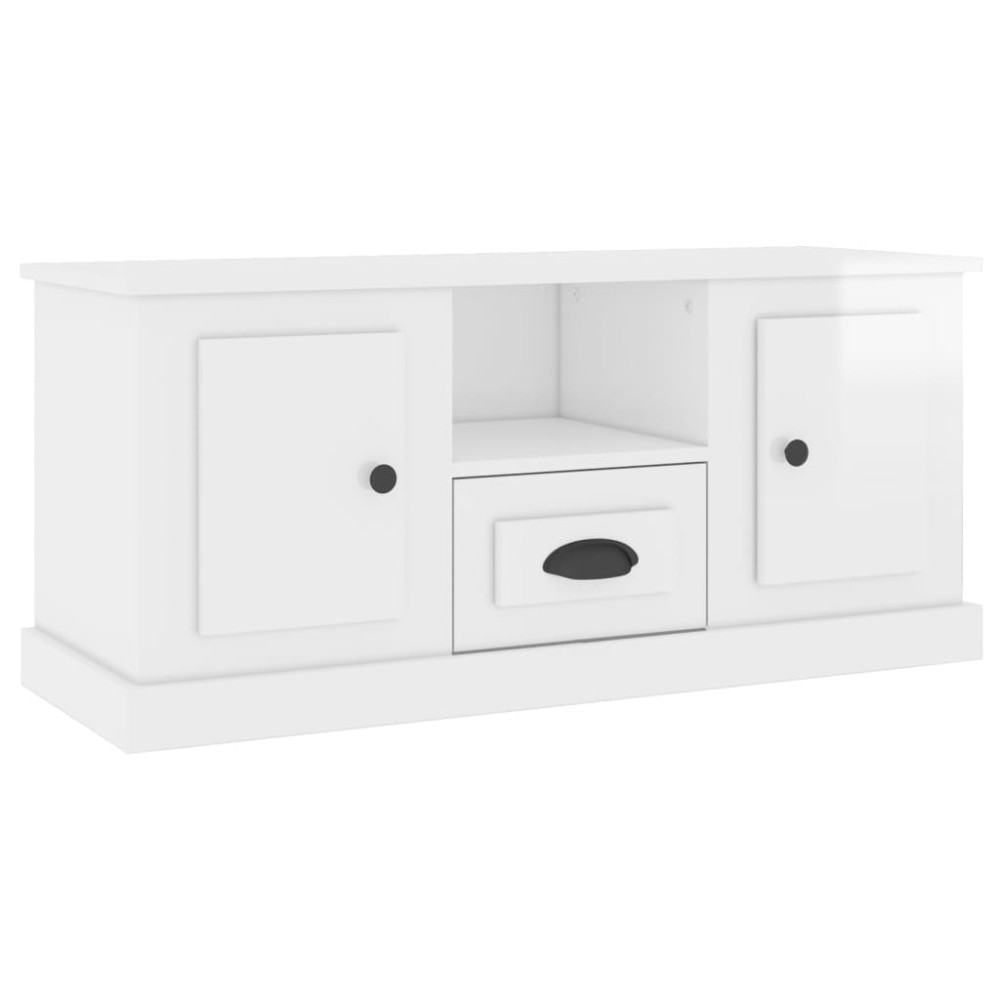 vidaXL Comodă TV, alb extralucios, 100x35,5x45 cm, lemn prelucrat