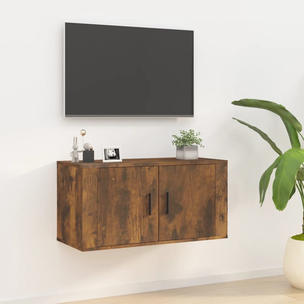 vidaXL Dulap TV montat pe perete, stejar fumuriu, 80x34,5x40 cm
