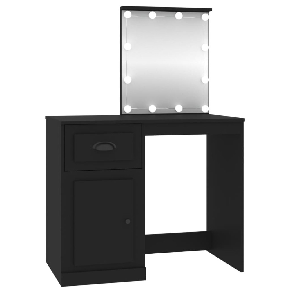 vidaXL Masă de toaletă cu LED, negru, 90x50x132,5 cm, lemn prelucrat
