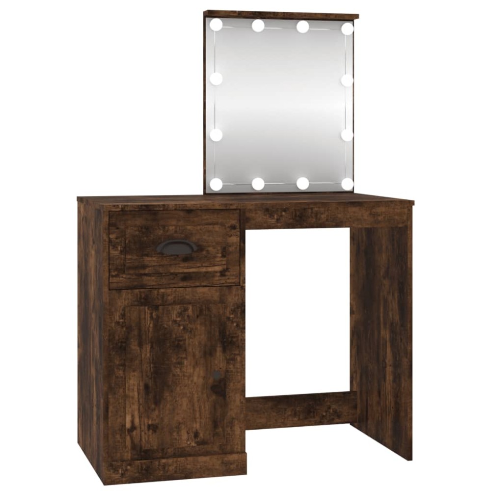 vidaXL Masă de toaletă cu LED, stejar fumuriu 90x50x132,5 cm lemn