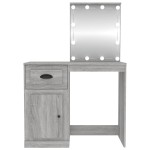 vidaXL Masă de toaletă cu LED, gri sonoma 90x50x132,5 cm lemn compozit vidaXL Masă de toaletă cu LED, gri sonoma 90x50x132,5 cm lemn compozit