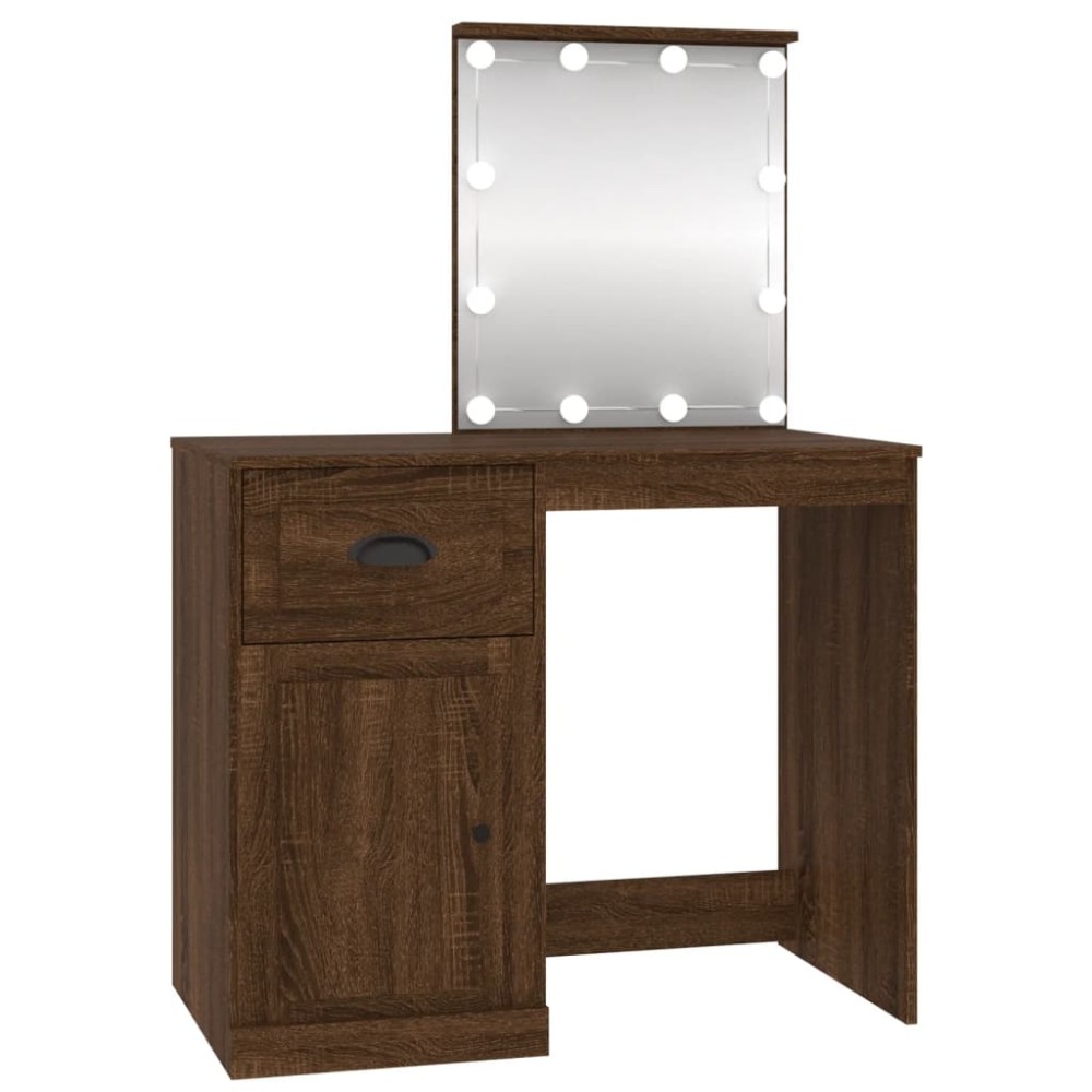 vidaXL Masă toaletă cu LED, stejar maro, 90x50x132,5 cm lemn prelucrat