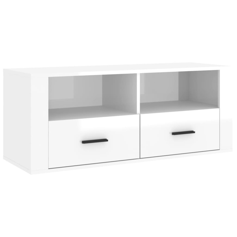 vidaXL Comodă TV, alb extralucios, 100x35x40 cm, lemn prelucrat