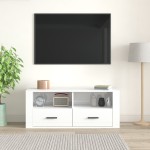 vidaXL Comodă TV, alb extralucios, 100x35x40 cm, lemn prelucrat