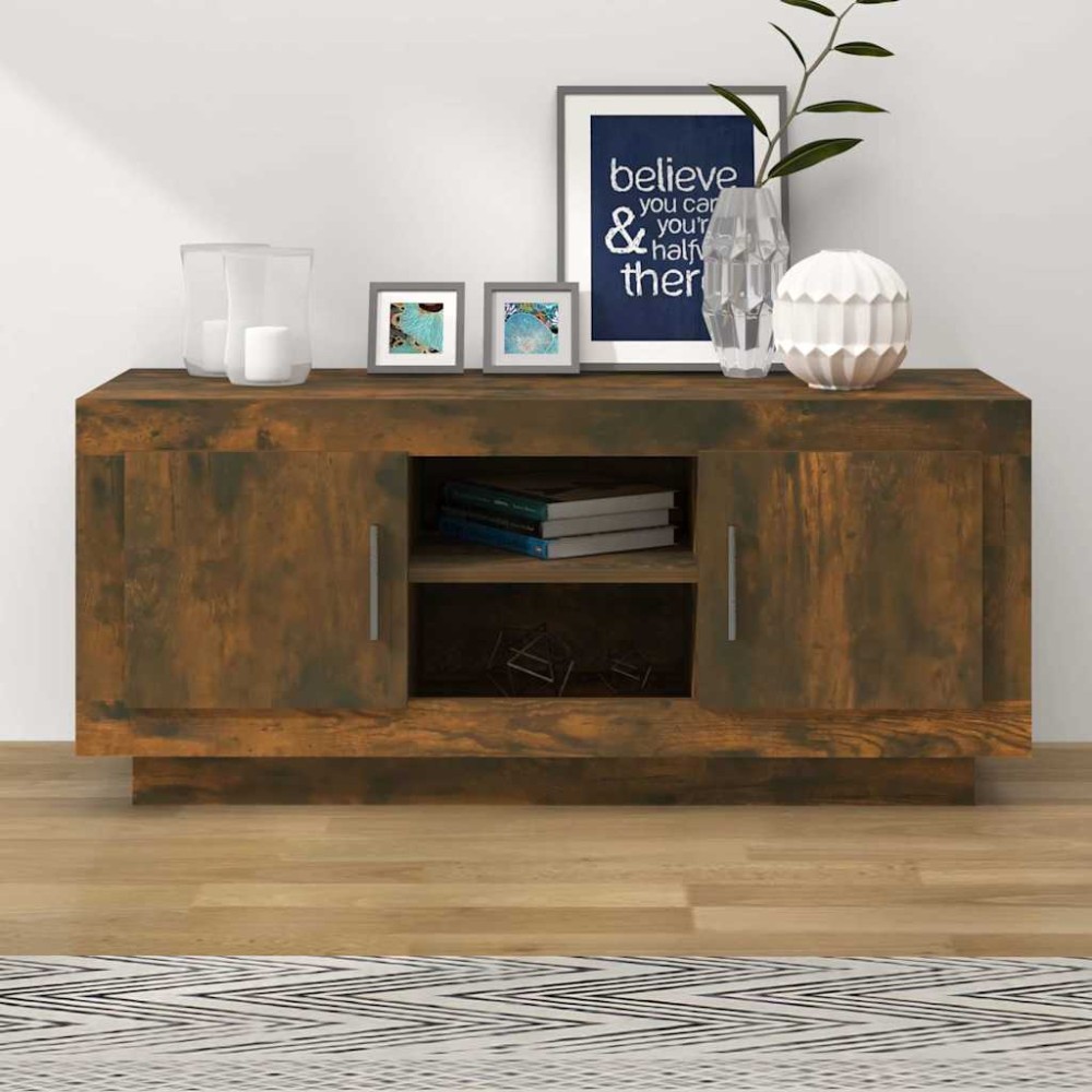 vidaXL Comodă TV, stejar afumat, 102x35x45 cm, lemn prelucrat